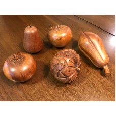 VTG Monkey Pod Wood Fruit Lot Of 5 Pieces Mid Century Pear Squash Tomato Strawbe   163175147909